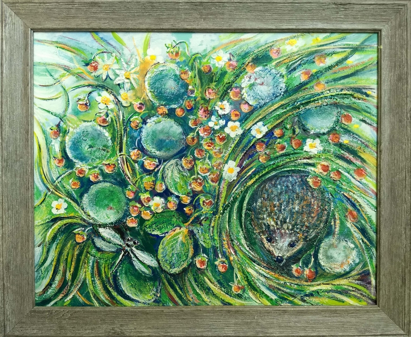 Strawberries and hedgehog by artist Bright winter Shimanskaya